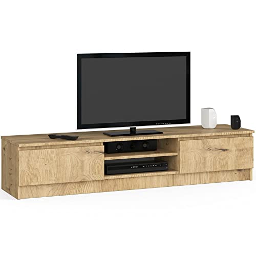 AKORD | Mobile per TV in Legno K 140 | Mobiletto Porta Televisione Soggiorno | 2 Ripiani con Ante a Battente a Sinistra e a Destra | 33x160x40 cm | Peso 30 kg | Rovere artigianale