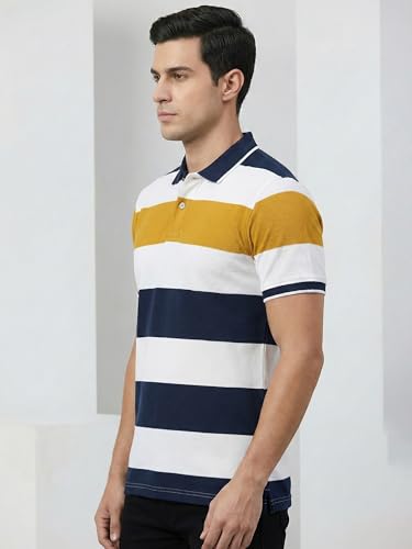 Image of XENOVAURBAN Polo t Shirt for Man | Striped Pattern Mens Cotton Polo Neck T-Shirt with Collar | Regular fit | Breathable and Soft - Polo-Striped-P