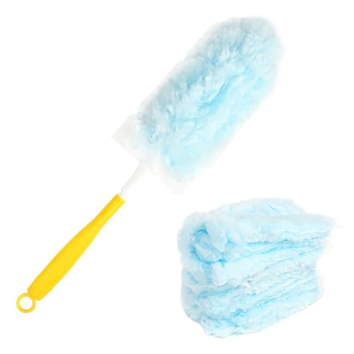 Duster Refill for Swiffer Duster 10 Pack Heavy Duty Duster Refills with Flash Dust Magnet Multi-Surface 360 Duster with 1 Handle Disposable Fluffy Dusters for Cleaning (Blue)
