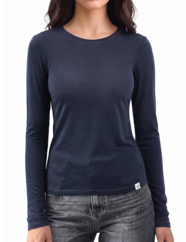 Image of Women's Merino Wool Blend Shirts Long Sleeve Tops Crew Neck Fitted Basic Tee Cozy Embrace Collection