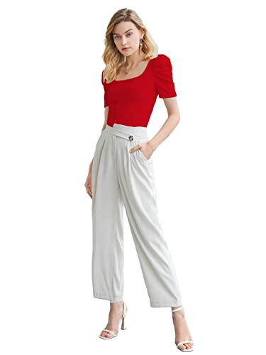 Image of Shasmi Women's & Girl's Polyester Pleated High Neck Short Puff Sleeve Ruched Bust Solid Regular Fit Top
