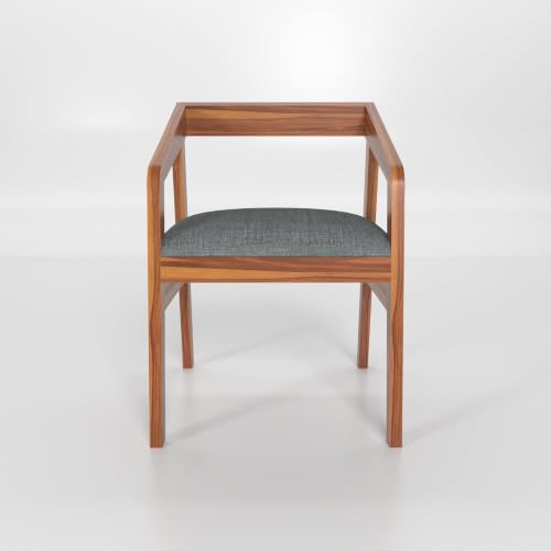 Image of Solid Sheesham Wood Dining Chair Set of 6 for Living Room & Dining Room | Wooden Arm Chair with Upholstered Cushion Seat | Premium Wooden Dining Chairs