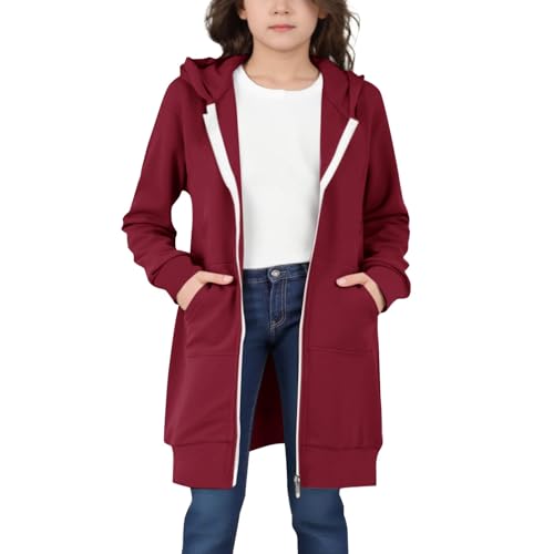 Long Hoodies for Teen Girls Zip Up Tunic Sweatshirt Jacket Fall Winter Fashion Outfits Cute Baggy Casual Kids Coat3