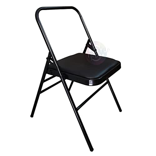 Image of Streetup India Streetup India Yoga Chair with Leather Seat Backless Chair for Iyengar Yoga /Fitness (Black)