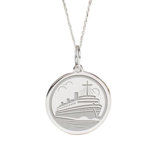 Collier pendentif pièce monnaie gravée bateau croisière argent 925 chaîne 45cm bijou mixte original
