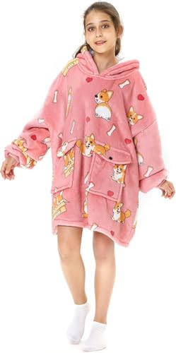 SENVINI Wearable Blanket Hoodie, Oversized Blanket Sweater With Sleeves for Teen Girls 10-12, Fuzzy Cozy Big Hooded Blanket Sweatshirt Jacket Robe, Cute Hideout Hoodie for Girl Sister Gifts