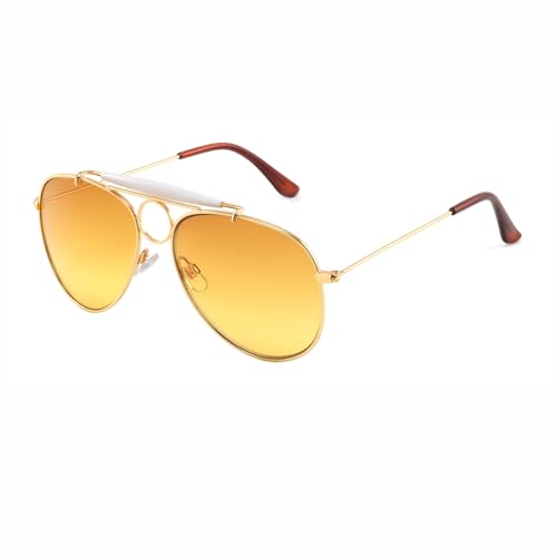 ASVP Shop Fear and Loathing Aviator Sunglasses – Hunter S. Thompson Costume Retro Gold Frame with Yellow Amber Lenses, Shooter Style Circle Bridge, Vintage 70s Hippie Festival Shades