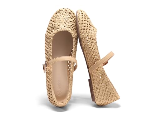 Image of Coutgo Womens Mary Jane Woven Flats Round Toe Ballet Flats Dressy Comfortable Slip On Shoes