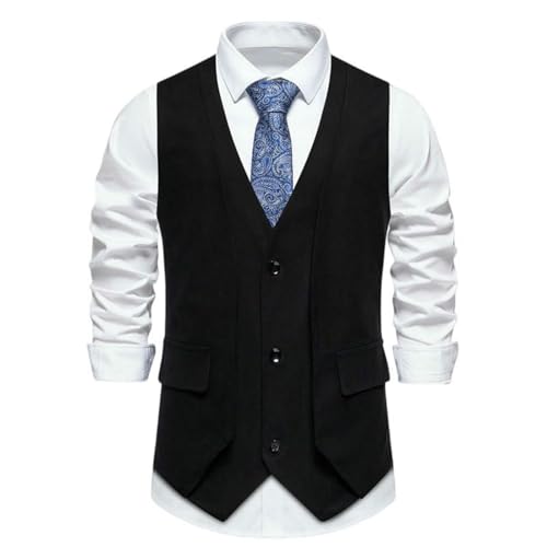 Chaleco de dos piezas negro de hombre con escote en V vintage M