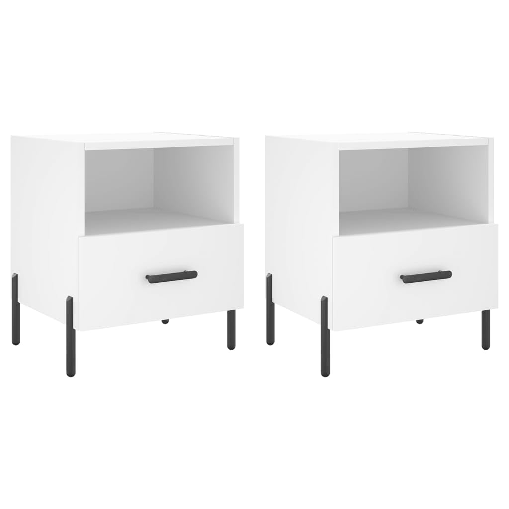 Table de chevet moderne avec rangement ouvert et tiroir en bois blanc lot de 2