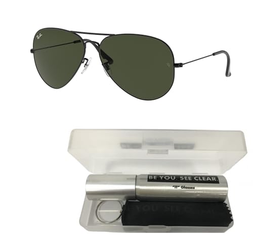 Ray-Ban RB3026 Sunglasses Bundle: RB 3026 AVIATOR LARGE METAL II L2821 Aviator Large Metal Ii Black G and Eyewear Cleaning Kit2