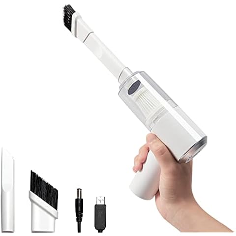 RealPlus Mini Car Vacuum Cleaner Cordless, Rechargeable 50W 6000PA Handheld Vacuum Cleaner with LED Light for Car/Pet/Keyboard/Computer/Desk/Drawer Cleaning (WHITE) Cover