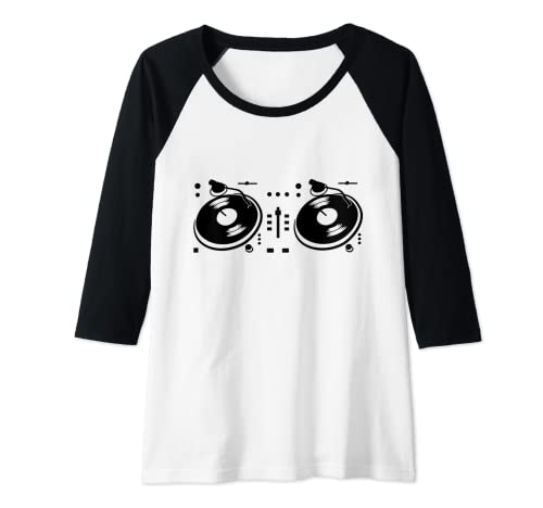 Mujer Boceto de controlador de DJ de dos canales Camiseta Manga Raglan