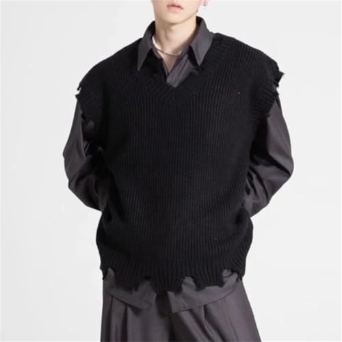 Mens Sweater Vest Vintage Loose Fit Lightweight Knit Sleeveless Pullover Waistcoat4