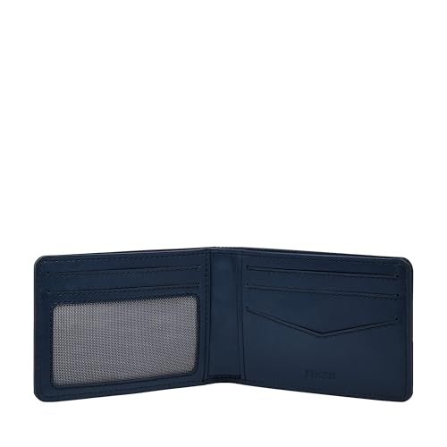 Image of Fossil Rowan Nylon Front Pocket Bifold Men's Wallets, Slim Front Pocket Wallet for Men, Navy Blue