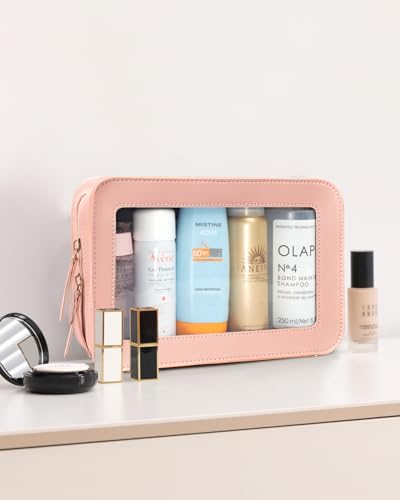 Image of LETGO Clear Toiletry Bag, Portable Travel Makeup Pouch with Zipper, TSA Approved Organizer, PVC Cosmetic for Airport Airline Compliant Pink Car Accessories for Women (Pink)