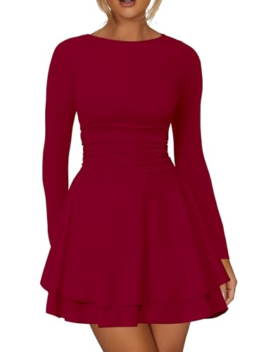 Kaximil Crew Neck Long Sleeve Corset Mini Dress
