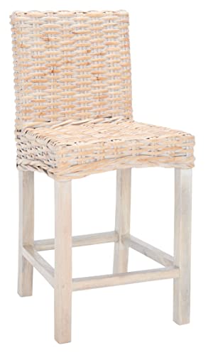 SAFAVIEH Home Collection – Tobie Natural White Wash Rattan & Solid Wood 24-Inch Counter Stool, Fully Assembled (BST6501D)