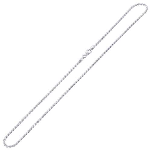 925 Sterling Silver 2mm Rope Chain 22 inch Necklace with Lobster Clasp