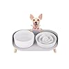 Elevated Slow Feeder Dog Bowls – Ceramic Food and Water Bowl Set with Stand – Raised Pet Dishes for Small and Medium Sized Dogs