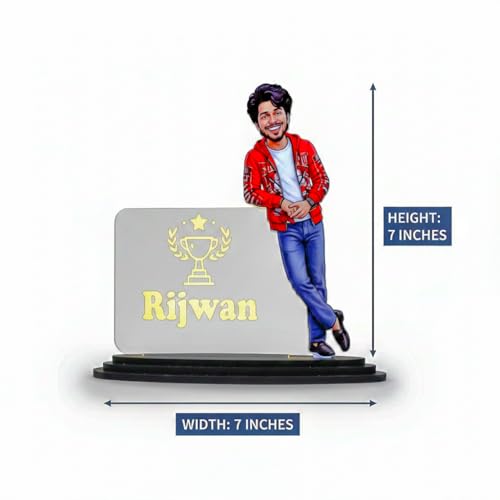 Image of Personalized LED Acrylic Name Plate with Custom Caricature - Customized Gift for Men, Birthday & Valentine's Day Gift, Desk Decor Showpiece, Full Clothes Bodybuilder Caricature