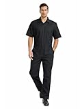 TopTie Men's Short-Sleeve Coverall Work Jumpsuit Lightweight with Zipper Front Elastic Waist