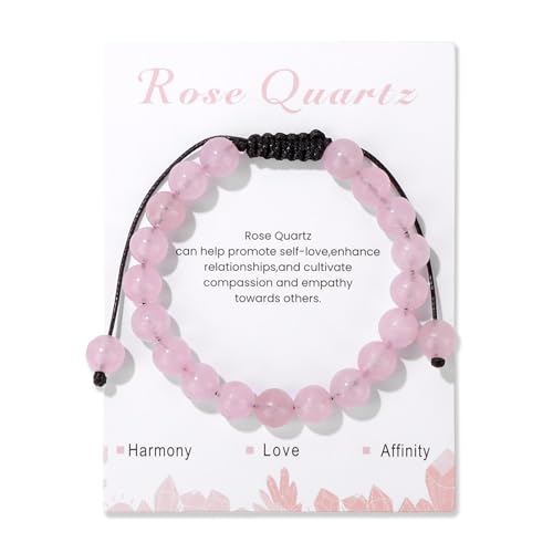 Rose Quartz Bracelets for Women 8mm Handmade Adjustable Gemstone Bracelet Crystal Beaded Bracelets Healing Crystal Bracelets Rose Quartz Jewelry for Women Girls