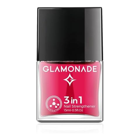 Glamonade Nail Strengthener and Growth Hardener: 3 in 1 Nail Hardener for Thin Nail Treatment Repair Damaged Nails, Nail Growth Oil Nail Care with Quick Dry Nail Polish Base Top Coat 0.5 fl oz Cover
