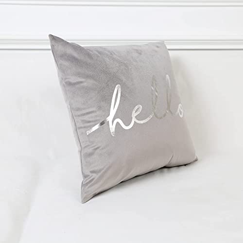 Wanerxin Silver Throw Pillows Cover 18X 18 (45Cm X 45Cm) Velvet Decorative Hello Grey Pillow Cover With Zipper Soft Cushion Case For Home Sofa Couch Bed (18*18Inches) #TOP5