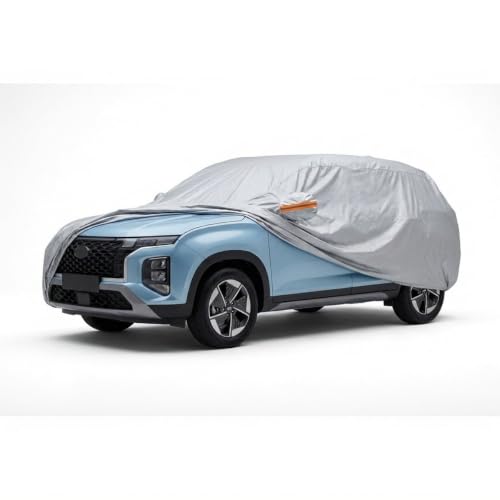 Image of myTVS 100% Waterproof Car Body Cover for Hyundai Creta Electric - Custom-Fit, Double-Layer, UV & Dust Proof, Mirror Pockets & Elastic Clip Lock (CSK 9)
