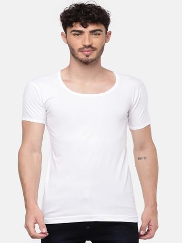 Image of RAMRAJ COTTON Men's White Round Neck Half Sleeves Cotton Undershirt /Banian /Vest|Mositure Soft Absorbant Innerwear