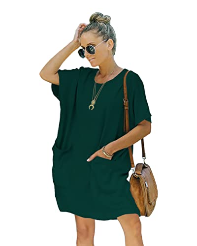 Image of Women's Casual Summer T Shirt Dress Elastic Loose Short Sleeve Dress with Pocket for Women