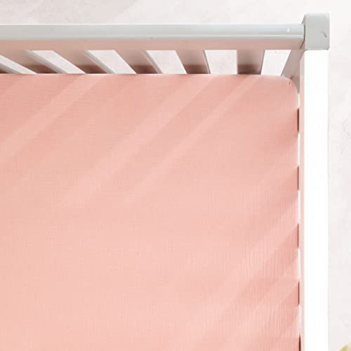 Image of GRSSDER Soft Muslin Crib Sheet 1 Pack, 100% Cotton Crib Sheets for Girls, Fit Standard Crib Mattresses 52" x 28" Safe and Snug, Blush Pink