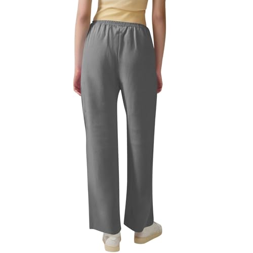 Linen Pants for Women Elastic High Waisted Straight Leg Trousers Pants Loose Casual Summer Dress Pants with Pockets4