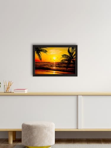 Image of eCraftIndia Flying Birds During Sunrise Beach View Painting Digital Printed Wall Art - Coastal Home Decor For Living Room, Bedroom, Office - Gift For Nature Enthusiasts, Family, Friends, Birthday