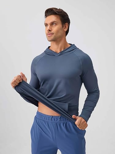 Men's Pullover Workout Long Sleeve Kangaroo Pouch Lightweight Quick Dry Casual Hooded Sweatshirts 31518YD3