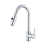 * Rubinetto dell'acqua moderno montato sul ponte: controllo del flusso a leva singola, spruzzatore estraibile ad arco alto, cartuccia a dischi ceramici, rotazione a 360 gradi offre più spazio per varietà di attività di lavello