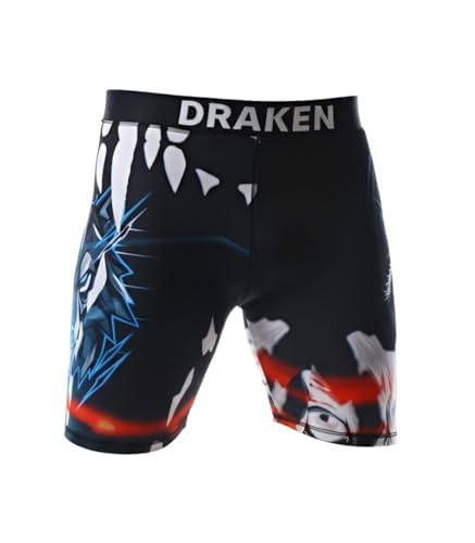 DRAKEN MMA Men’s Samurai Print Compression Shorts for Gym, Workout, Running & Sports Training (L)