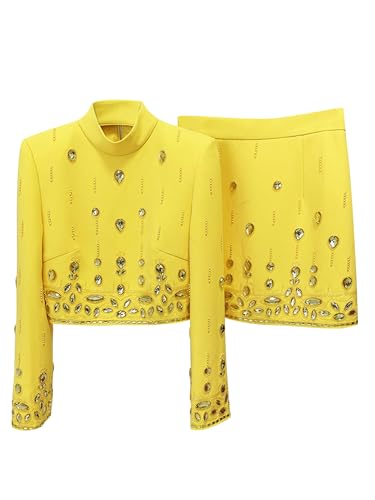 Women's Suit Set Rhinestone Diamonds Beading Cropped Top Mini Skirt Set 2pcs Party Wedding Outfits