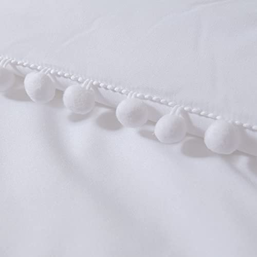 Sleepbella White Queen Comforter Set 5Pcs Ball Pom Fringe Design, Lightweight And Fluffy Bedding Comforter Sets For All Seasons (1 Boho Comforter, 2 Ball Pom Pillow Shams, 2 Pillow Cases) #TOP5