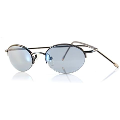 Fa.Beau.Lux FBL Unisex Minimalist Small Oval Spring Hinge Sunglasses A061 (Gunmetal/Grey Blue) Cover