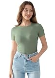 Comfneat Women's Crew Neck T-Shirt Cotton Rib Fabric with Spandex (Oak, S)