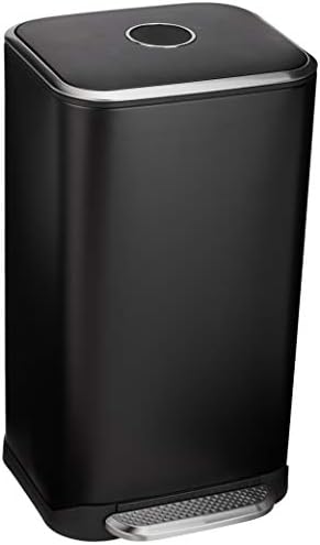 Amazon Basics Metal Rectangular Trash Can With Liner and Soft-Close Foot Pedal, 32 Liter / 8.5 Gallon, Black
