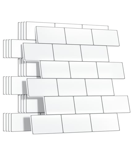 Yoillione Upgrade Thicker Peel and Stick Wall Tiles Backsplash for Kitchen and Bathroom, Metro Subway Tiles Self Adhesive Tile Stickers 3D Stick on Splashback White, 5 Sheets
