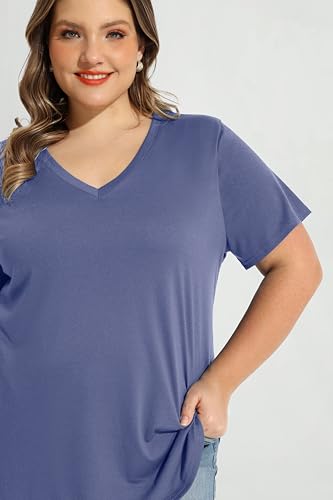 Image of RITERA Women Plus Size Tops Tie Dye V Neck Shirt Floral Camo Summer Short Sleeve Tunic Oversized Ladies Blouse XL-5XL