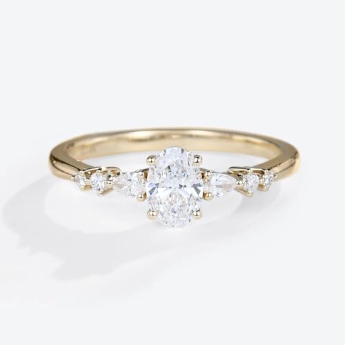 Diiro Engagement Ring with Side Stones 1.5 Carat Oval Moissanite Diamond Ring 14K Yellow Gold Plated Vintage Style Promise Ring for Women2