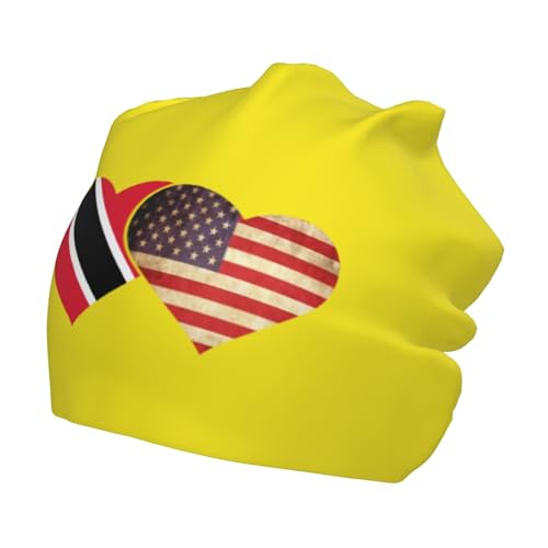 Trinidad Tobago and American Flag Children Hip Hop Knitted Hat Kids Elastic Leisure Knit Cap Warm Sleep Beanies Black