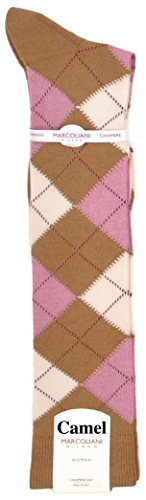 Women's Italian Cashmere and Silk KneeHigh Fancy Argyle Socks - One Pair Camel