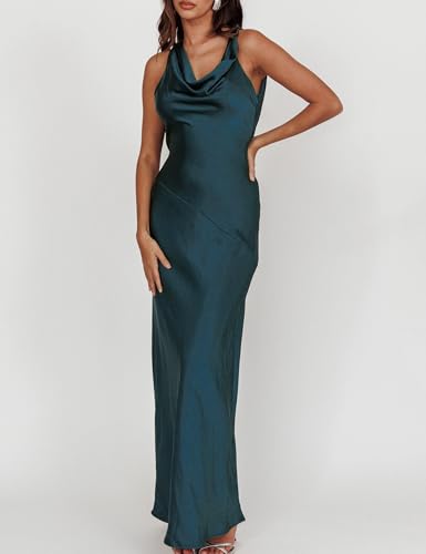 Women's 2025 Summer Satin Backless Elegant Dress for Wedding Guest Silk Sleeveless Cowl Neck Party Formal Maxi Dresses4