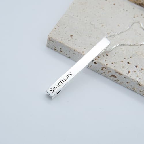 Personalized Sterling Silver Necklace Pendant, 4 Sided Vertical 3D Bar Necklace Pendant, Custom Text, Gift for Women, Mom, Wife3